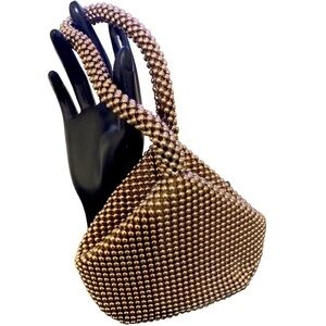 Gold Beaded Wristlet Tote Bag Zipper Closure NEW Without Tags